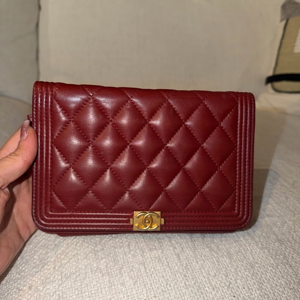 CHANEL Quilted Red Leather Clutch